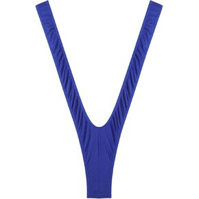 MODSON Women's Extreme Mini Sling Lingerie Micro Halter Ties Up Swimsuit, W-blue C, One Size