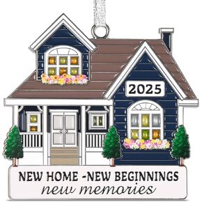 New Home Ornament 2025 - Metal House Warming Gifts New Home Ornament, Housewarming Gift Ideas for Women Couple Homeowners, First House Ornaments for Christmas Decoration-New House New Beginnings