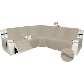 Arfntevss Sectional Recliner Couch Covers for Reclining Sectional Corner Sofa Cover for Dog Washable L Shaped Recliner Slipcover Sets 7-Piece U Shape Non Slip Furniture Protector (Large, Dark Gray)