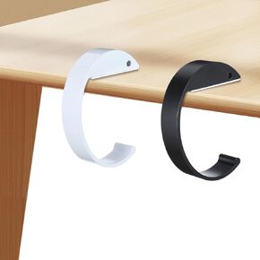 2 PCS Bag Holder for Table, C Shape Handbag Hooks for Desk Heavy Duty Purse Hook High-Strength Purse Hanger for Table Can Hook Bags, Umbrellas, Keys, Cups and Headphone (Black, White)