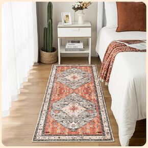Istana Hallway Runner Rug 2x6 - Red/Teal Kitchen Rugs Non Slip Washable -Silk's Soft Touch Carpet Runner - Stylish Rug for Home