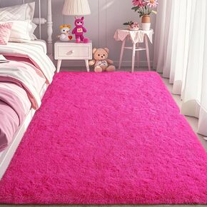 Keeko Fluffy Pink Area Rugs for Bedroom Girls Room, 4x5.3 Cute Shag Kids Room Rugs Nursery Living Room Indoor Fuzzy Bedside Rug Ultra Soft Furry Carpet for Bedroom Teen Baby Dorm Decor