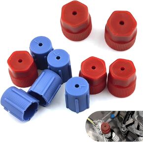 10 PCS AC Caps ، 13 مم 16 ملم الضغط العالي والضغط منخفض الضغط على تسرب الغطاء مع حلقة مطاطية ، غلاف ميناء مكيف الهواء الملائم ، Universal لمعظم السيارات (Blue & Red)