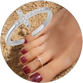 CZ Cross Open Toe Ring for Women 925 Sterling Silver Dainty White Zirconia Love Heart Toe Toe Ring Summer Beach Foot Foot Ring Generation Hight