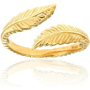 Ritastephens 10k Solid Gold Leaf Cross Over Adjustable Ring or Toe Ring (Yellow or White)