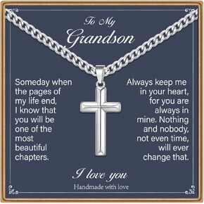 IEFLIFE Fathers Day Necklace Gifts - Cross Necklaces Gifts for Men Him, Silver Cuban Chain Stainless Steel Cross Necklace Jewelry Anniversary Birthday Gift for Dad Husband Son Grandson Gift