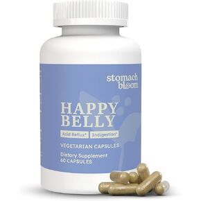 Happy Belly Safe Antacid Alternative for Occasional Acid Reflux with 9-Herb Blend | Long-Term Heartburn Relief & Indigestion Relief | Capsules (60 Count)