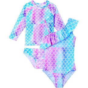 Bundle of Blue Purple Mermaid Girls Swimsuit Size 6-7 Years Old