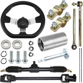 PRO BAT 270mm/10.6'' Front Steering Wheel Kit with 22mm 7/8'' Universal Handlebar Mounting Clamps 420mm/16.5'' Gear Rack Pinion Adjustable Shaft for 110cc 125cc 140cc 150cc Buggy Go Kart Golf UTV
