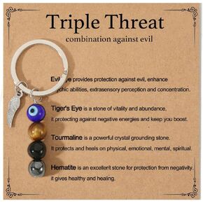 Triple Protection Keychain Gifts, Natural Healing Crystal Evil Eye Keychain Gifts for Women
