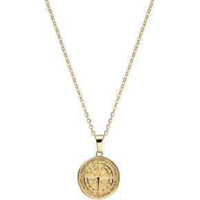 | Compass Pendant Necklace | 20.5" Chain Link with 20MM x 20MM Pendant | Waterproof, Heat & Sweat Resistant | Gifts for Men | Men's Jewelry |