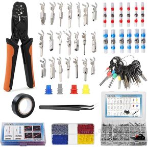 916Pcs Connector Pins Crimped Electrical Wire Terminal Automotive kit 1/1.5/1.8/2.2/2.8/3.5mm 21Type Male Female Non-Insulated Plug Solder Seal Wire Seals Removal Tool Car Open Barrel Crimping Plier