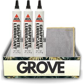 AGS Graphite Lubricant Powder 0.21 oz Bundle with Microfiber Cloth - Extra Fine Dry Powder Lubricant for Metal, Wood, Plastic, and Rubber - Odorless, Non-Toxic, Year-Round Protection - (4 Items)