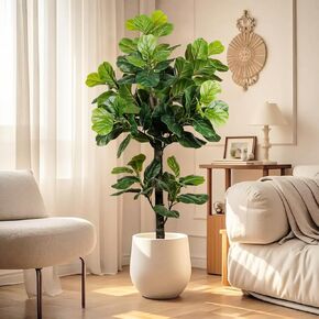 Fiddle Leaf Fig Tree Artificial 5ft Tall Faux Fiddle Leaf Fig Plant Fake Tree Indoor Fake Ficus Iyrata Plant Include Pampas Grass Artificial Trees for Office Home Decor Indoor