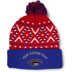 Speedy Pros Pom Pom Beanies for Women Free Palestine Flag Embroidery Skull Cap Flags Winter Hats for Men Acrylic 1 Size