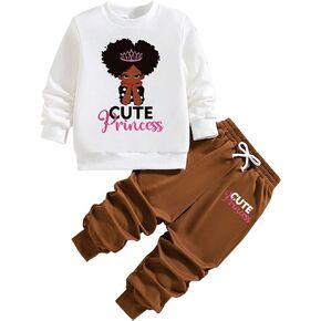 Clothes Kids - Cartoon Print Crew Neck Girls Preppy Sweatshirt & Toddler Pants - Fall Sweatshirt Set(3-7 years)