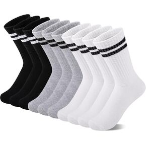 Comfoex 10 Pairs Girls Crew Cotton Socks Athletic Calf Striped Soft Casual Socks For Kids 4-6 6-8 8-10 Years Old