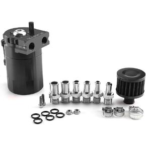 oil catch can kit, universal 300ml aluminum oil collector tank with air filter,hose and other accessories (Black)