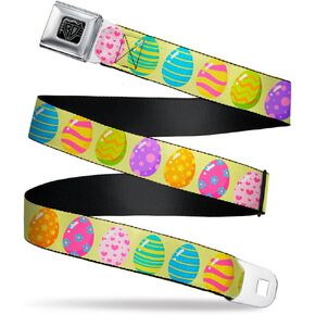 Buckle-Down Belt, Seatbelt Buckle Belt, Easter Eggs Decorated Eggs Yellow Multi Color, Adjustable