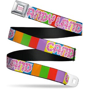 Hasbro Belt, Seatbelt Buckle Belt, Candy Land Game Logo Color Blocks Multi Color, Adjustable