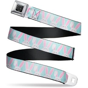 Buckle-Down Belt, Seatbelt Buckle Belt, Easter Bunnies Smiling Sky Blue, Adjustable
