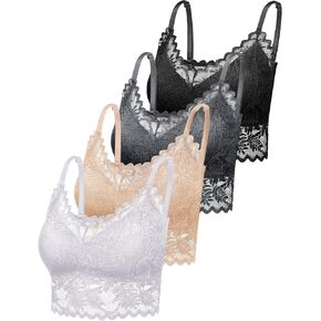 Geyoga 4 Pcs Lace Bralette for Women V Neck Lace Camisole Adjustable Spaghetti Strap Crop Top Half Top in Kuwait