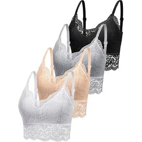Geyoga 4 PCS Lace Bralette for Women v Neck Lace Camisole Telectable Tpaghetti Strap Strap Top Top Top Top Top Top