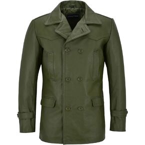 Men's Kriegsmarine German Ww2 Dr Who Reefer Hide Leather Jacket Coat Four Button Leather Car Coat - Pea Coat for Mens