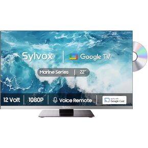 SYLVOX 12 Volt TV, 22" Smart TV with DVD Player Built in, 1080P Android TV with Google Play, ATSC NTSC WiFi Bluetooth HDMI USB, AC/DC Powered, 12V TV for RV Camper Boat Coastal Home (Marine Series)