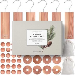 WAYHOME Cedar Blocks for Clothes Storage, Chips, Balls & Rings – 40-Pack Natural Cedar Wood Closet Freshener, Odor Eliminator & Moisture Absorber for Drawers & Storage