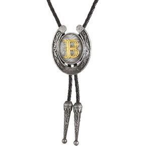 Btilasif Initial Letters A-Z Bolo Ties Western Cowboy Leather Necktie Outfit Halloween Costume Accessories Tie for Men Women