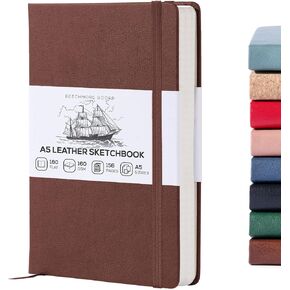 BEECHMORE BOOKS Sketch Book, A5, 5.8 x 8.3 inch Blank Sketchbook for Drawing, Paint and Draw, 156 Pages Thick Paper 160gsm, Hardcover Leather Art Notebook, Boxed for Gifts