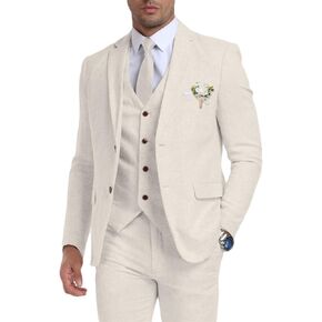 Retro Linen Mens Suit 3 Pieces Light Weight Linen Suit Linen Summer Slim Fit Suits Tuxedo Jacket Blazer Vest Pant for Men