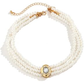 Faux Pearl Turquoise Beaded Choker Necklace - Dainty Layered Chain Gemstone Necklace Choker - Trendy Jewelry Gift for Women Wedding Birthday Graduation Banquet Anniversary Make-up Party Summer Beach Holiday
