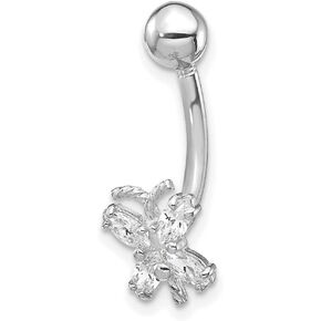 JewelryWeb 10k White Gold Polished Screw back With CZ Simulated Diamond Butterfly Angel Wings Belly Ring Dangle 21x7mm Wide Body Piercing-Screw for Women