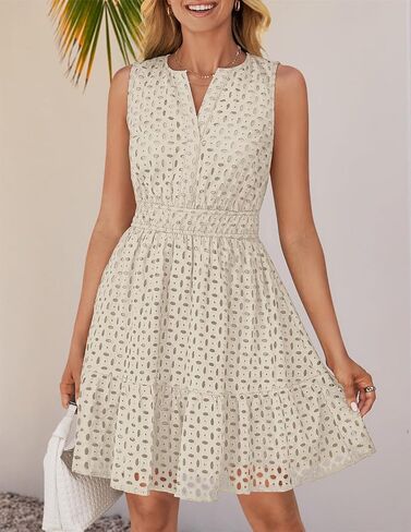 Zesica للسيدات الصيفية بلا أكمام فستان مصغرة ضد الرقبة جوفاء العيينة عالية الخصر in Saudi Arabia