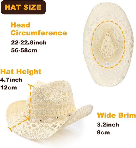 Dreshow Straw Cowboy Cowgirl Hat للنساء الرجال الغربيين قبعة شاطئ رعاة البقر الساحلية مع حافة للجنسين المطل على القبعات in Kuwait