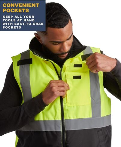 Bass Creek Outfitters Men's Safety Vest - High Visibility Workwear Insulated Construction Vest with Reflective Tape (M-XXL) in Kuwait