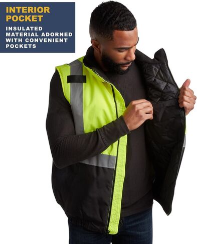 Bass Creek Outfitters Men's Safety Vest - High Visibility Workwear Insulated Construction Vest with Reflective Tape (M-XXL) in Kuwait
