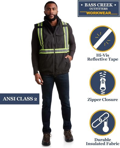 Bass Creek Outfitters Men's Safety Vest - High Visibility Workwear Insulated Construction Vest with Reflective Tape (M-XXL) in Kuwait