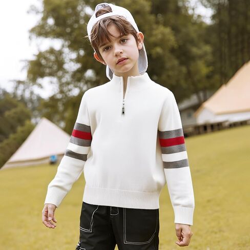 Danny D Boys Quarter Zips Up Chunky Stripe Sweater Kids Knit Warm Pullver Tops﻿ Little Kid Long Sleeve Knitwear Sweater﻿ in Kuwait