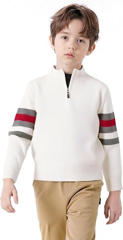 Danny D Boys Quarter Zips Up Chunky Stripe Sweater Kids Knit Warm Pullver Tops﻿ Little Kid Long Sleeve Knitwear Sweater﻿ in Kuwait