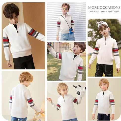Danny D Boys Quarter Zips Up Chunky Stripe Sweater Kids Knit Warm Pullver Tops﻿ Little Kid Long Sleeve Knitwear Sweater﻿ in Kuwait