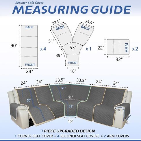 Arfntevss Sectional Recliner Couch Covers for Reclining Sectional Corner Sofa Cover for Dog Washable L Shaped Recliner Slipcover Sets 7-Piece U Shape Non Slip Furniture Protector (Large, Dark Gray) in Saudi Arabia