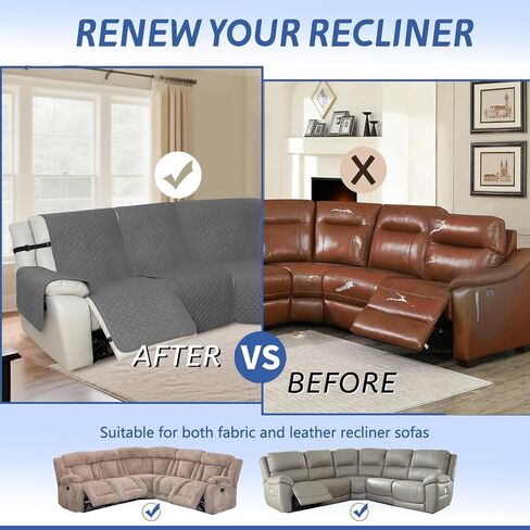 Arfntevss Sectional Recliner Couch Covers for Reclining Sectional Corner Sofa Cover for Dog Washable L Shaped Recliner Slipcover Sets 7-Piece U Shape Non Slip Furniture Protector (Large, Dark Gray) in Saudi Arabia