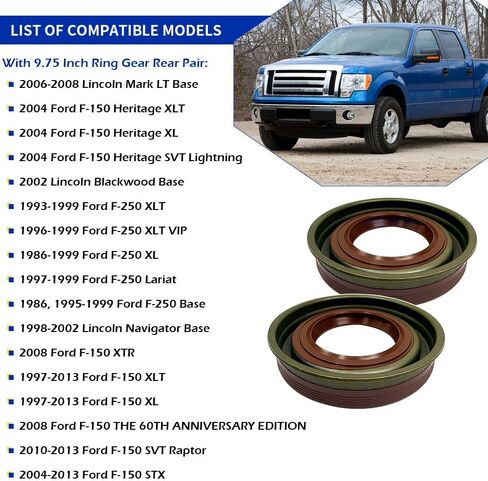 Rear Axle Wheel Seal Driver & Passenger Side Pair for Ford F-150, F-250, Lincoln Mark LT, Blackwood, Navigator (9.75 RG) Compatible with 1997-2013 Models in Saudi Arabia
