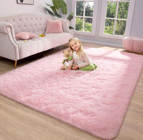 Keeko Fluffy Pink Area Rugs for Bedroom Girls Room, 4x5.3 Cute Shag Kids Room Rugs Nursery Living Room Indoor Fuzzy Bedside Rug Ultra Soft Furry Carpet for Bedroom Teen Baby Dorm Decor in Kuwait