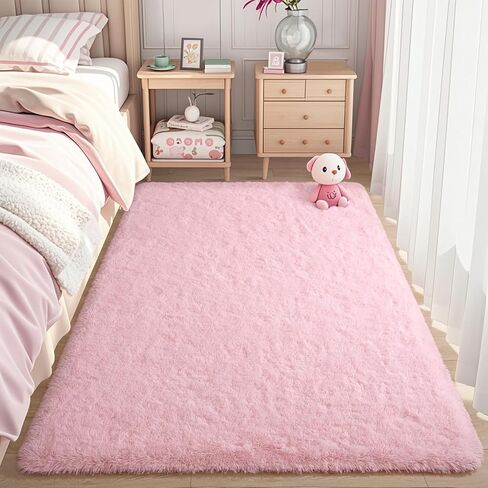 Keeko Fluffy Pink Area Rugs for Bedroom Girls Room, 4x5.3 Cute Shag Kids Room Rugs Nursery Living Room Indoor Fuzzy Bedside Rug Ultra Soft Furry Carpet for Bedroom Teen Baby Dorm Decor in Kuwait