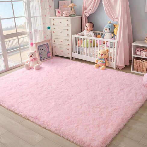 Keeko Fluffy Pink Area Rugs for Bedroom Girls Room, 4x5.3 Cute Shag Kids Room Rugs Nursery Living Room Indoor Fuzzy Bedside Rug Ultra Soft Furry Carpet for Bedroom Teen Baby Dorm Decor in Kuwait