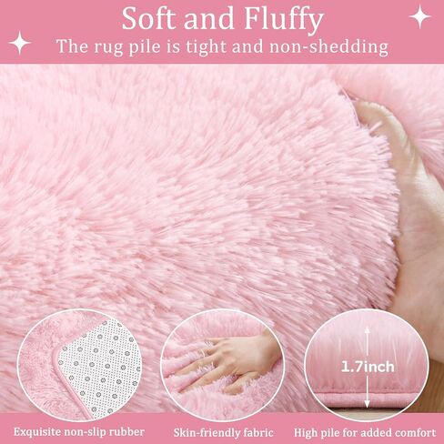 Keeko Fluffy Pink Area Rugs for Bedroom Girls Room, 4x5.3 Cute Shag Kids Room Rugs Nursery Living Room Indoor Fuzzy Bedside Rug Ultra Soft Furry Carpet for Bedroom Teen Baby Dorm Decor in Kuwait